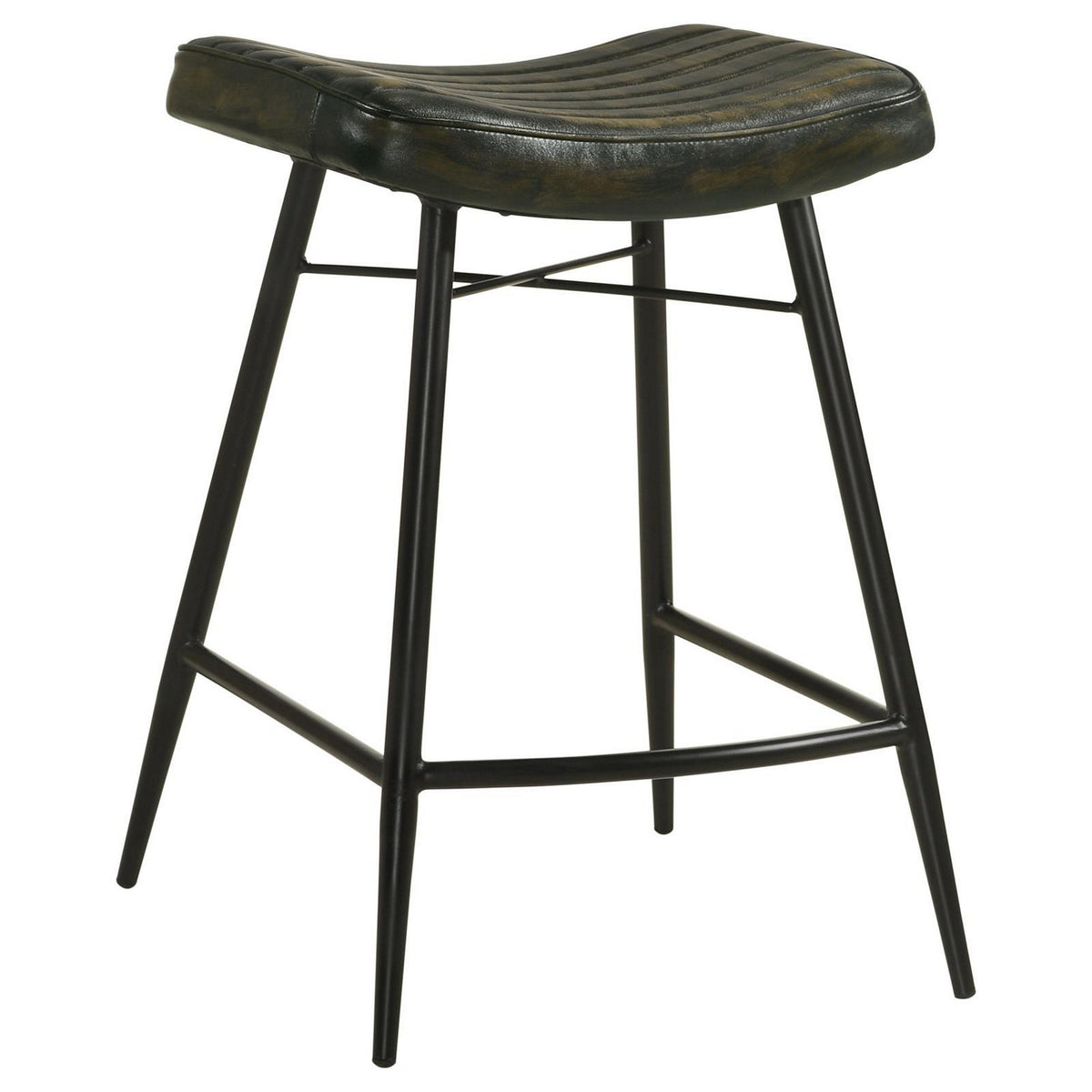 Vini 25 Inch Counter Stool Set of 2, Curved Leather Seat, Tufted Black - BM309256