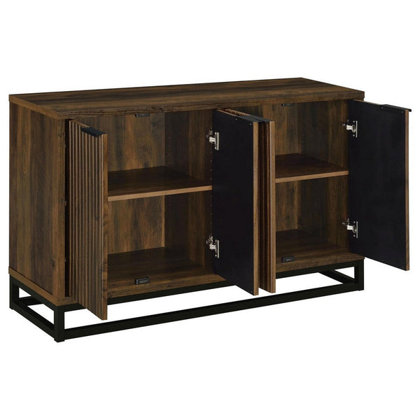 47 Inch Sideboard Cabinet Console, 4 Door, Carved Panels, Black and Brown - BM309265