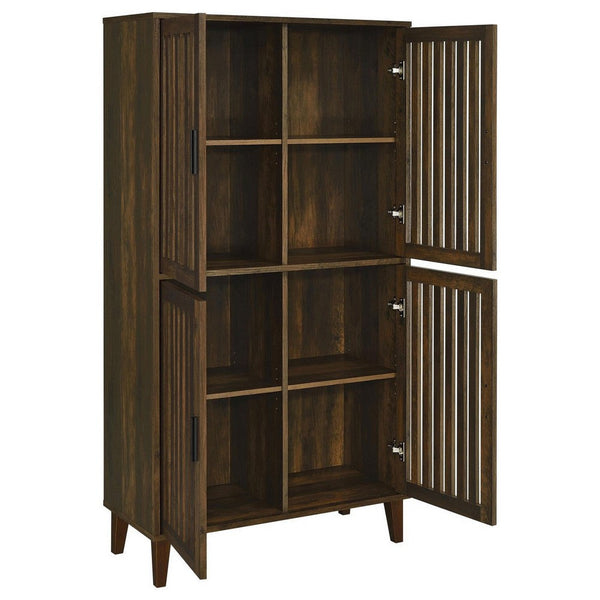69 Inch Tall Accent Cabinet, Vertical Slatted Design, Brown and Black  - BM309267