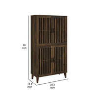 69 Inch Tall Accent Cabinet, Vertical Slatted Design, Brown and Black  - BM309267