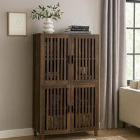 69 Inch Tall Accent Cabinet, Vertical Slatted Design, Brown and Black  - BM309267