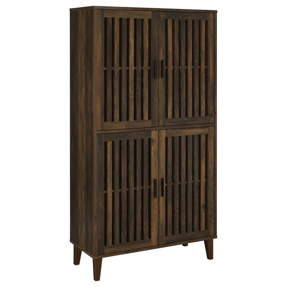 69 Inch Tall Accent Cabinet, Vertical Slatted Design, Brown and Black  - BM309267