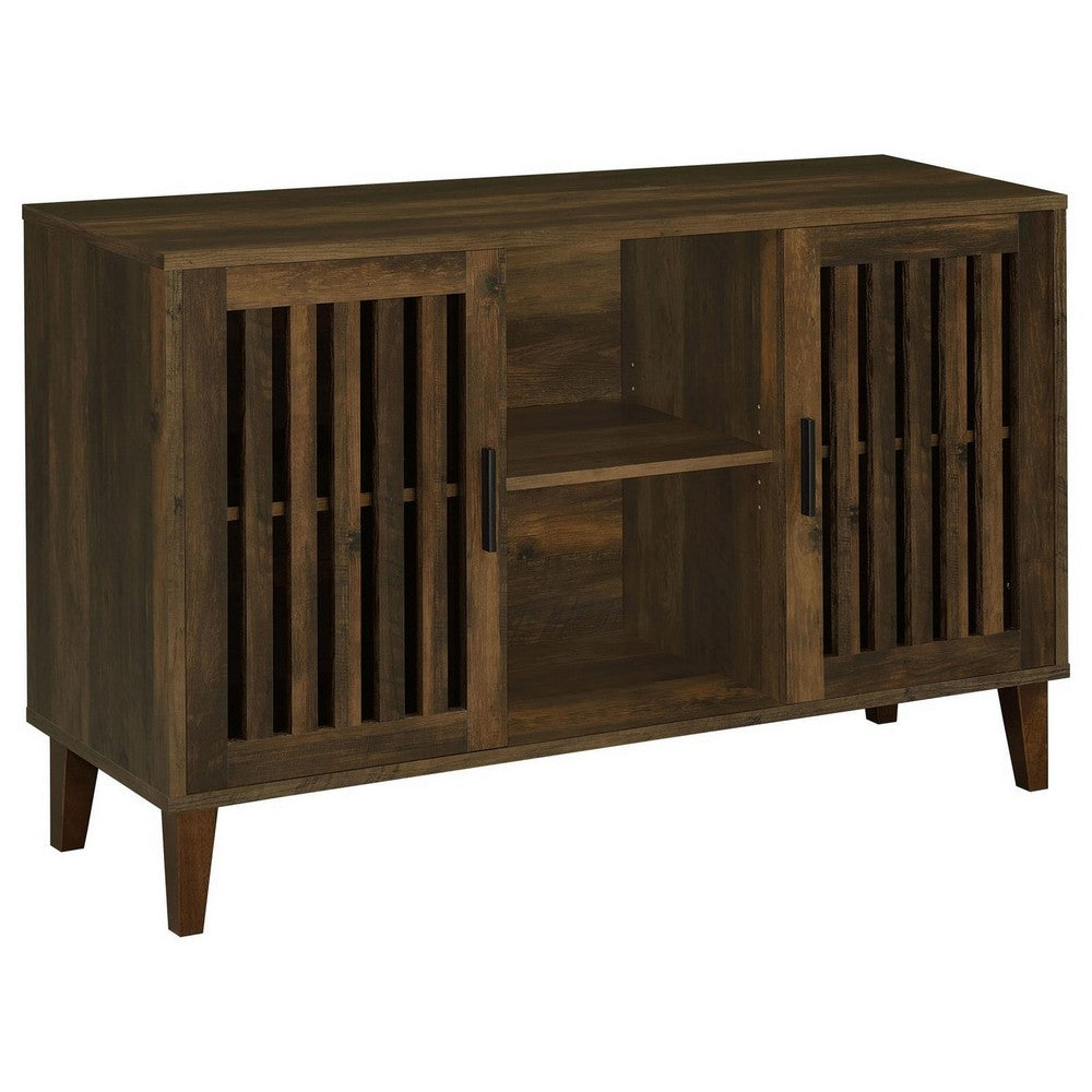 47 Inch Accent Cabinet, Slatted Design, 2 Shelves, Brown and Black Finish - BM309268