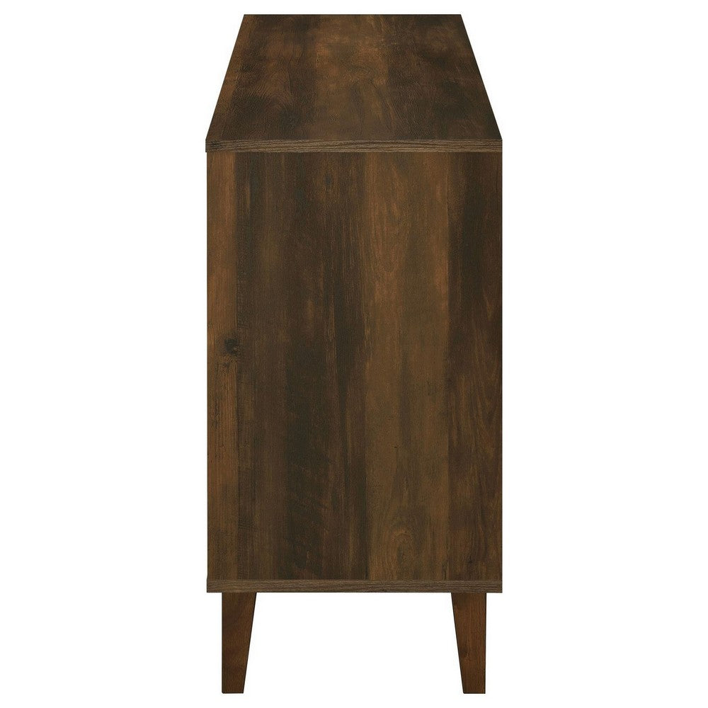 47 Inch Accent Cabinet, Slatted Design, 2 Shelves, Brown and Black Finish - BM309268