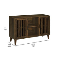 47 Inch Accent Cabinet, Slatted Design, 2 Shelves, Brown and Black Finish - BM309268