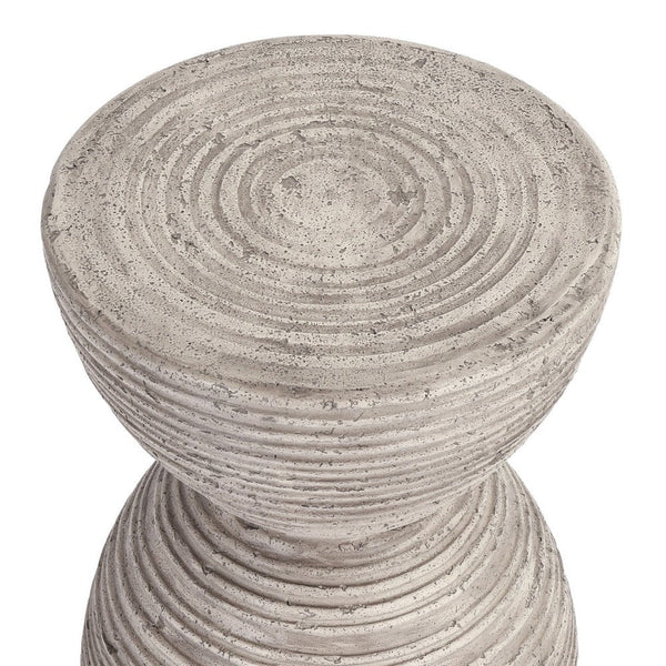 18 Inch Concrete Outdoor Accent Table, Hourglass Shape, Light Gray Finish - BM309295