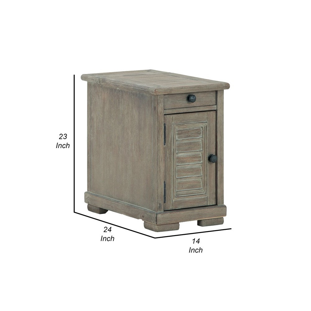 24 Inch Side End Table, 1 Drawer, Single Door Cabinet, Glazed Bisque - BM309297