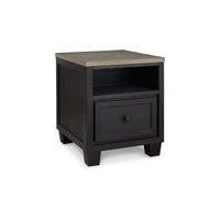 25 Inch End Table, Rectangular Tabletop, Open Shelf, 1 Drawer, Black, Brown - BM309298