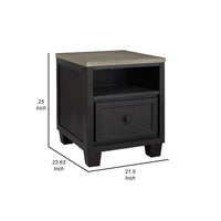 25 Inch End Table, Rectangular Tabletop, Open Shelf, 1 Drawer, Black, Brown - BM309298
