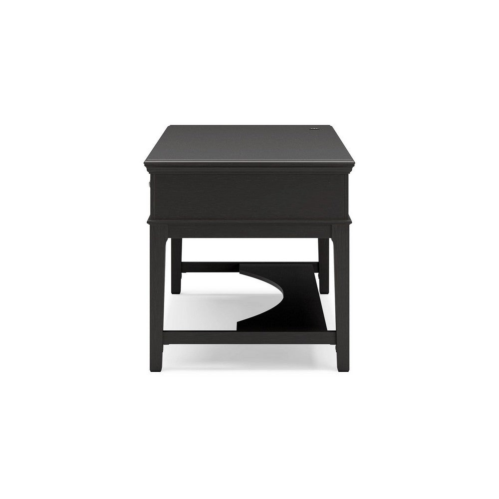 60 Inch Home Office Desk, 2 Spacious Storage Drawers, Vintage Black Finish - BM309304