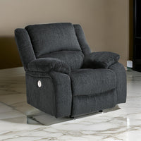 Wie 39 Inch Power Recliner Chair, Rocker, Slate Gray Chenille Upholstery - BM309334