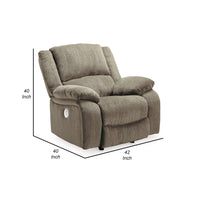 Wie 39 Inch Power Recliner Chair, Rocker, Pewter Gray Chenille Upholstery - BM309337