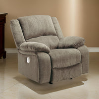 Wie 39 Inch Power Recliner Chair, Rocker, Pewter Gray Chenille Upholstery - BM309337