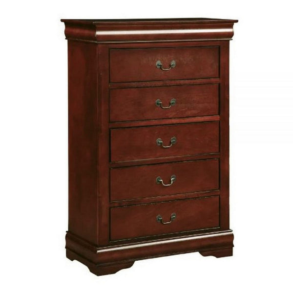 Zyna 48 Inch Tall Dresser Chest, Pine Wood, 5 Drawers, Cherry Brown  - BM309372