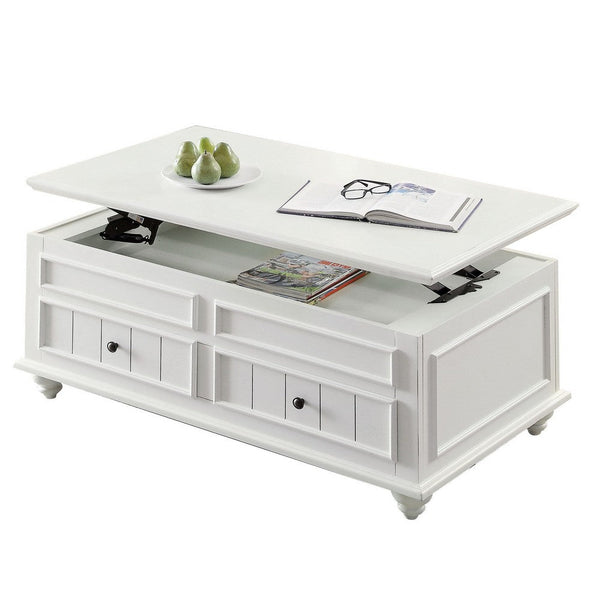 48 Inch Coffee Table, Lift Top Function, 2 Drawers, White Poplar Wood  - BM309379