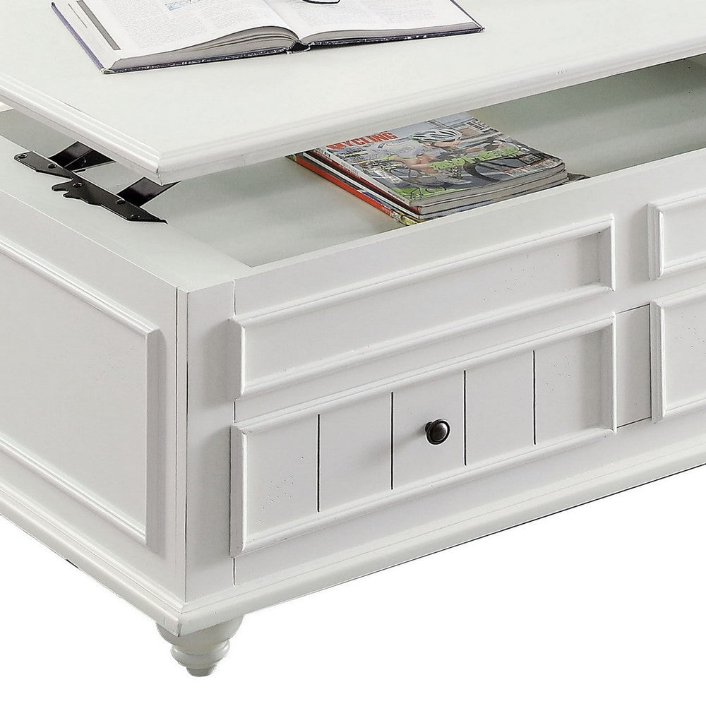 48 Inch Coffee Table, Lift Top Function, 2 Drawers, White Poplar Wood  - BM309379