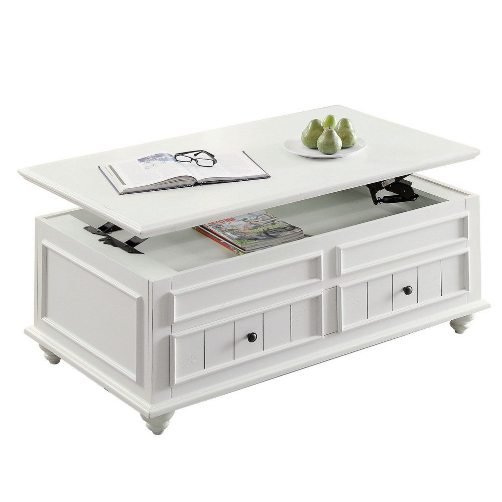 48 Inch Coffee Table, Lift Top Function, 2 Drawers, White Poplar Wood  - BM309379