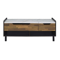 47 Inch Coffee Table, Faux Marble Finished Top, Lift Top, Brown, Black - BM309383