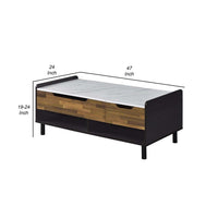 47 Inch Coffee Table, Faux Marble Finished Top, Lift Top, Brown, Black - BM309383