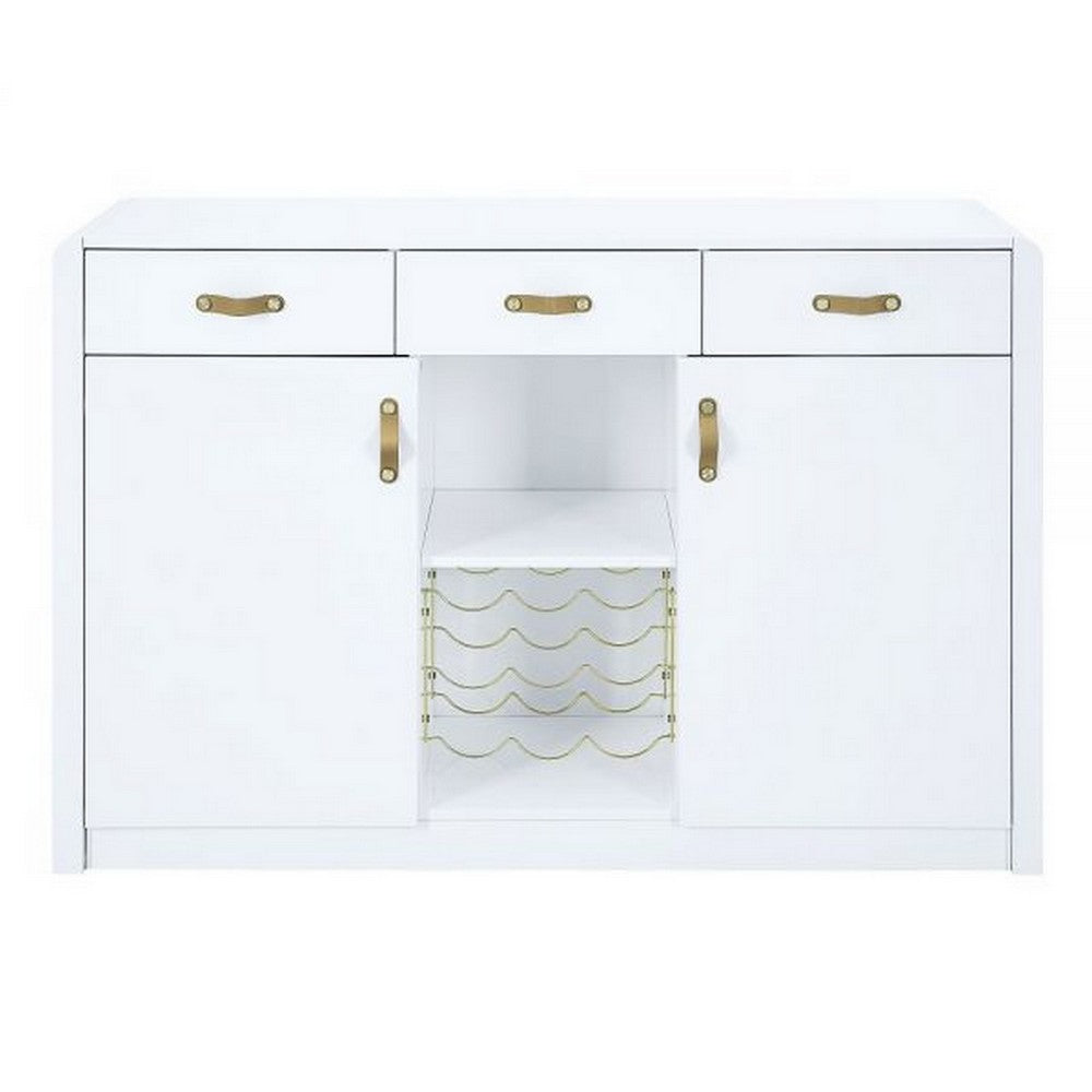 Raza 54 Inch Server Buffet Cabinet with Drawers, Metal Wine Holder, White - BM309387