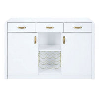 Raza 54 Inch Server Buffet Cabinet with Drawers, Metal Wine Holder, White - BM309387