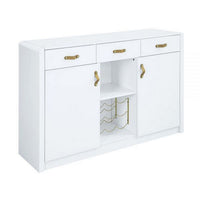 Raza 54 Inch Server Buffet Cabinet with Drawers, Metal Wine Holder, White - BM309387