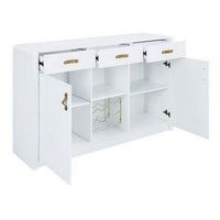 Raza 54 Inch Server Buffet Cabinet with Drawers, Metal Wine Holder, White - BM309387