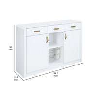 Raza 54 Inch Server Buffet Cabinet with Drawers, Metal Wine Holder, White - BM309387