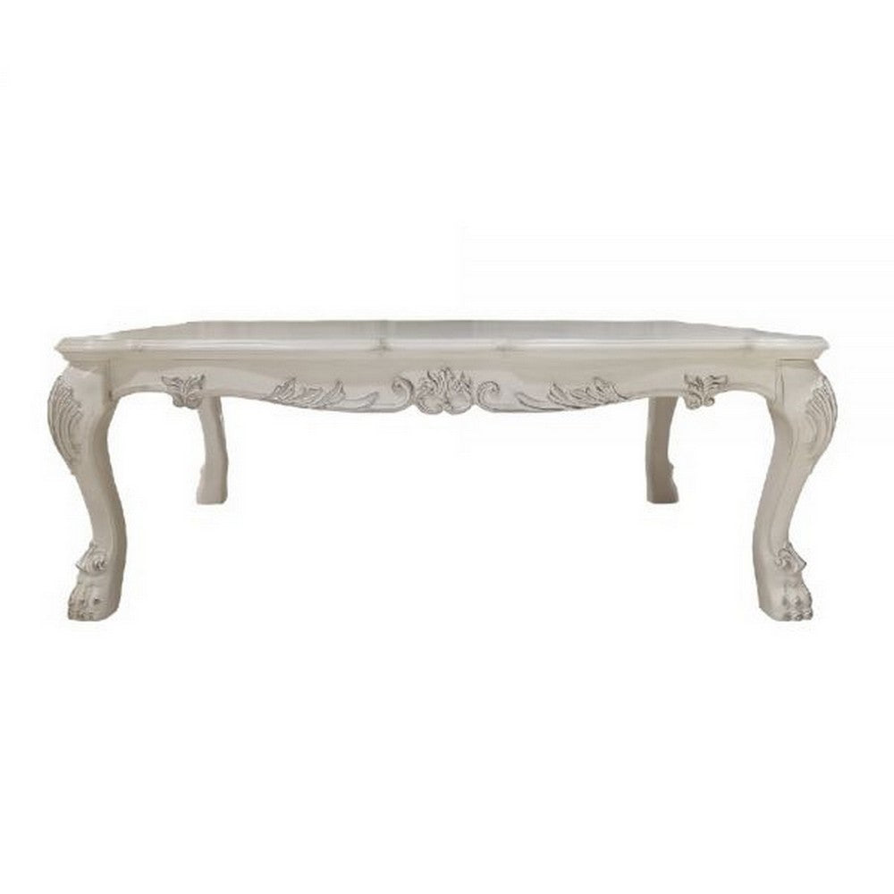 Ally 54 Inch Coffee Table, Aspen Wood, Classic Ornate Scrollwork, Polyresin - BM309394