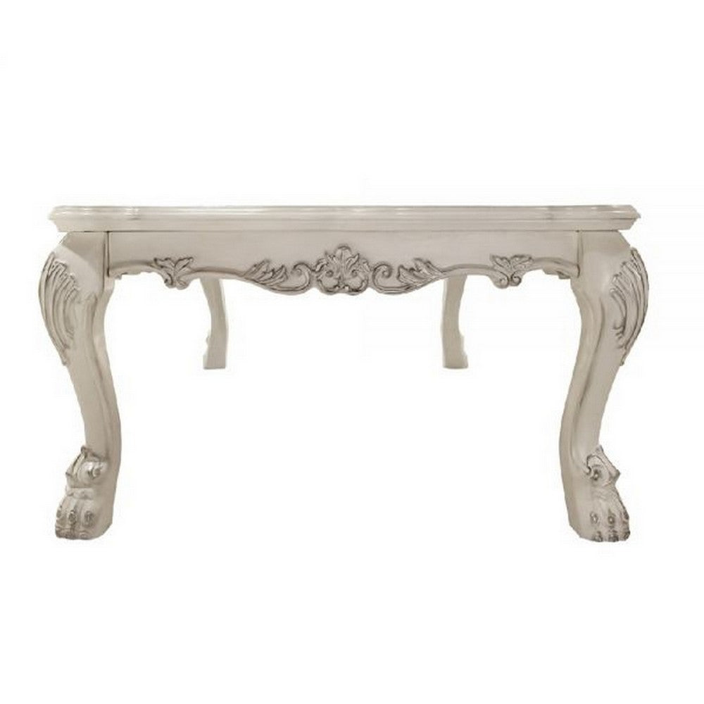 Ally 54 Inch Coffee Table, Aspen Wood, Classic Ornate Scrollwork, Polyresin - BM309394