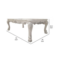 Ally 54 Inch Coffee Table, Aspen Wood, Classic Ornate Scrollwork, Polyresin - BM309394