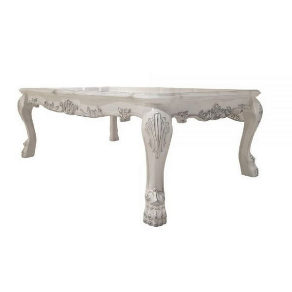 Ally 54 Inch Coffee Table, Aspen Wood, Classic Ornate Scrollwork, Polyresin - BM309394
