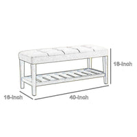 Sira 40 Inch Side Bench, Solid Wood, Blue Polyester, Slatted Open Shelf - BM309398