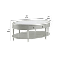 Kyna 50 Inch Coffee Table, Sintered Top, 1 Drawer, Classic Oval, Silver - BM309400