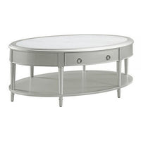 Kyna 50 Inch Coffee Table, Sintered Top, 1 Drawer, Classic Oval, Silver - BM309400