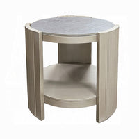 Kyna 26 Inch Side End Table, Modern Sintered Top, 1 Shelf, Round, Silver - BM309401