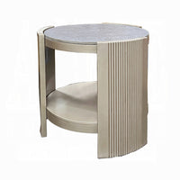 Kyna 26 Inch Side End Table, Modern Sintered Top, 1 Shelf, Round, Silver - BM309401