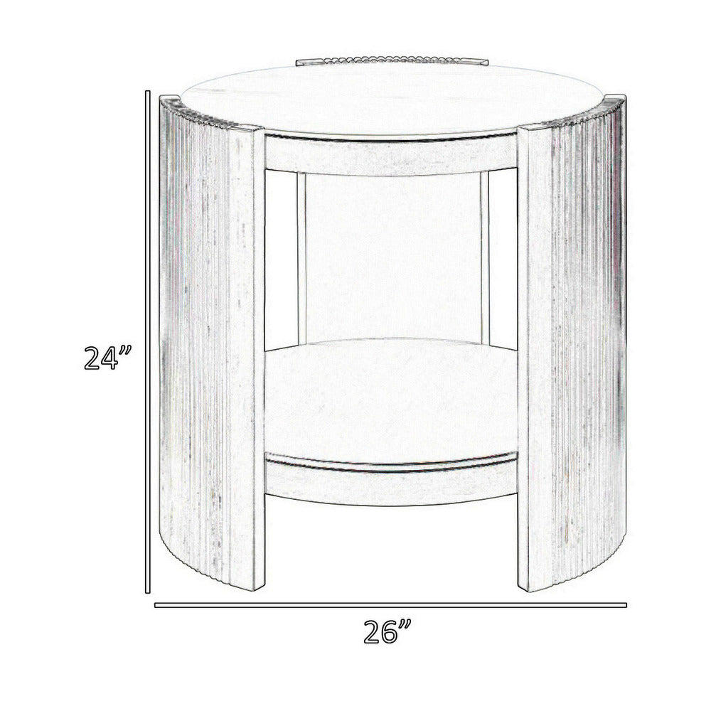 Kyna 26 Inch Side End Table, Modern Sintered Top, 1 Shelf, Round, Silver - BM309401