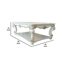 Jess 58 Inch Coffee Table, Traditional Scrolled Legs, White, Brushed Gold  - BM309420