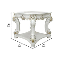 Jess 31 Inch Side End Table, Classic Scrolled Legs, White, Brushed Gold  - BM309421