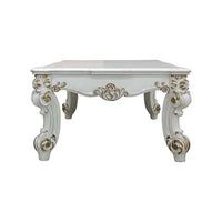Jess 53 Inch Coffee Table, Traditional Scrolled Legs, Brushed Gold, White - BM309422