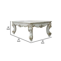 Jess 53 Inch Coffee Table, Traditional Scrolled Legs, Brushed Gold, White - BM309422