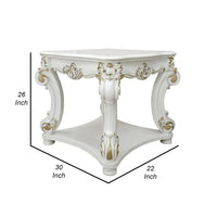 Jess 30 Inch Side End Table, Classic Scrolled Legs, 1 Shelf, Brushed Gold  - BM309429