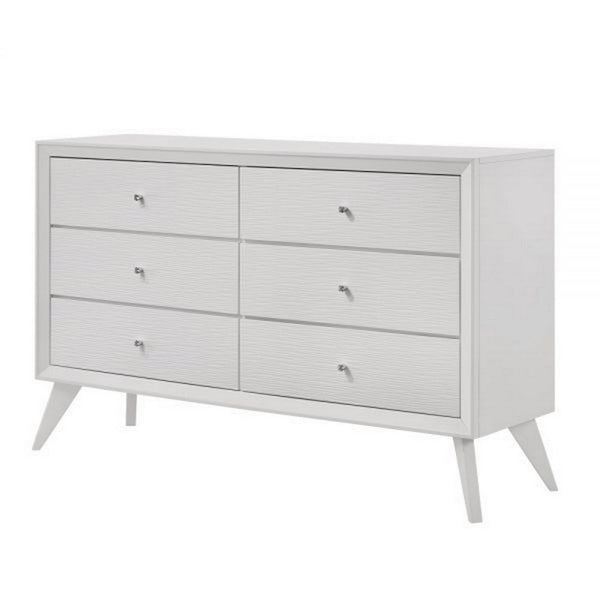 Siam 57 Inch Dresser, 6 Drawers, Modern White, Sleek Rubberwood Frame - BM309432