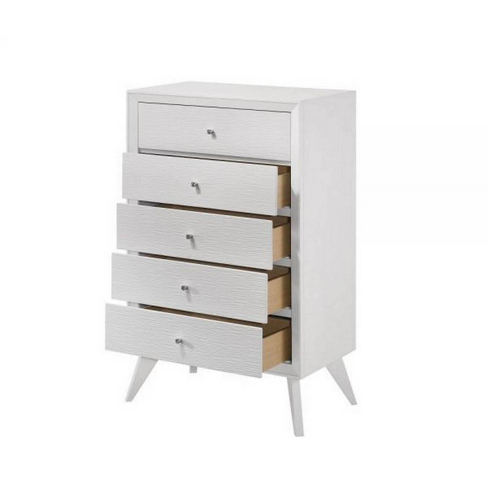 Siam 48 Inch Tall Dresser Chest, 5 Drawers, Rubberwood, Sleek Modern White - BM309433