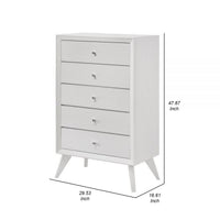 Siam 48 Inch Tall Dresser Chest, 5 Drawers, Rubberwood, Sleek Modern White - BM309433