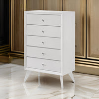 Siam 48 Inch Tall Dresser Chest, 5 Drawers, Rubberwood, Sleek Modern White - BM309433