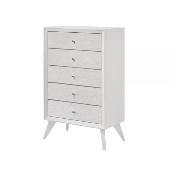 Siam 48 Inch Tall Dresser Chest, 5 Drawers, Rubberwood, Sleek Modern White - BM309433