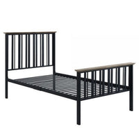 Nori Twin Bed with Slatted Metal Frame, MDF, Antique Oak Brown and Black - BM309434