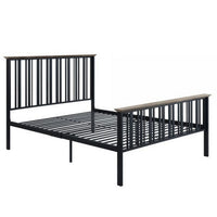 Nori Full Bed with Slatted Metal Frame, MDF Wood, Oak Brown and Black  - BM309435